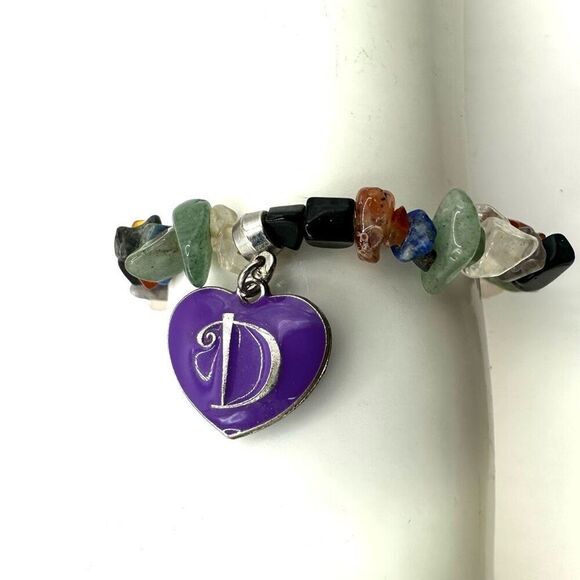 Multi gemstone D heart monogram charm bracelet - Picture 2 of 9
